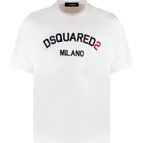 Baumwoll-Crew-Neck T-Shirt mit Kontrastdruck , Herren, Größe: 2XL - Dsquared2 - Modalova