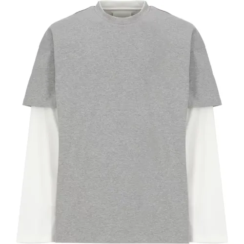 Graues Baumwoll-T-Shirt mit Langen Ärmeln , Herren, Größe: M - Jil Sander - Modalova