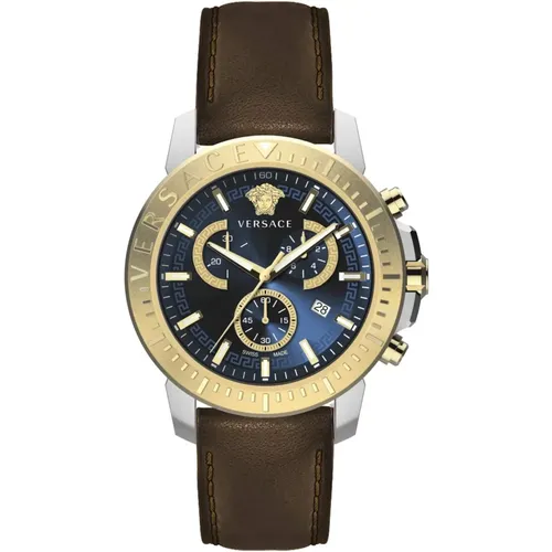 Neuer Chrono Chronograph Blau Sunray Uhr , Herren, Größe: ONE Size - Versace - Modalova