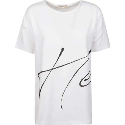 Bianco/Nero T-Shirt - Stylish Model , female, Sizes: S, M - Herno - Modalova