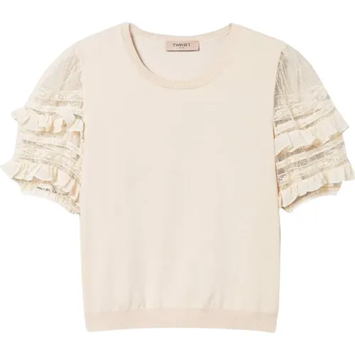 Romantic Ruffled Sweater Ivory , female, Sizes: M - Twinset - Modalova