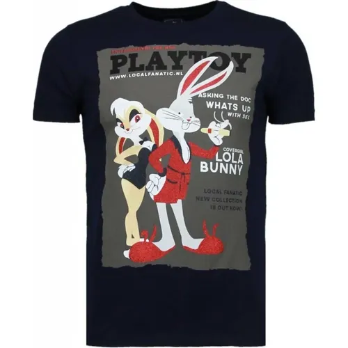 Playtoy Bunny Rhinestone - Herren T-Shirt - 5086N - Local Fanatic - Modalova