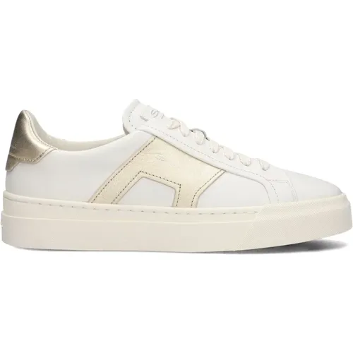 Weiße Leder Sneakers mit Gold Details , Damen, Größe: 39 1/2 EU - Santoni - Modalova