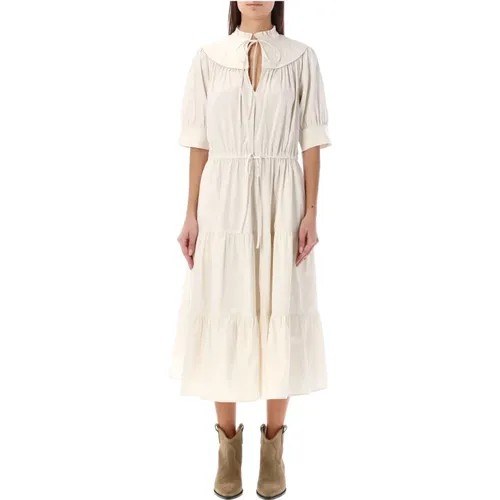Elia Midi Kleid mit gerüschtem Kragen , Damen, Größe: XS - Ralph Lauren - Modalova