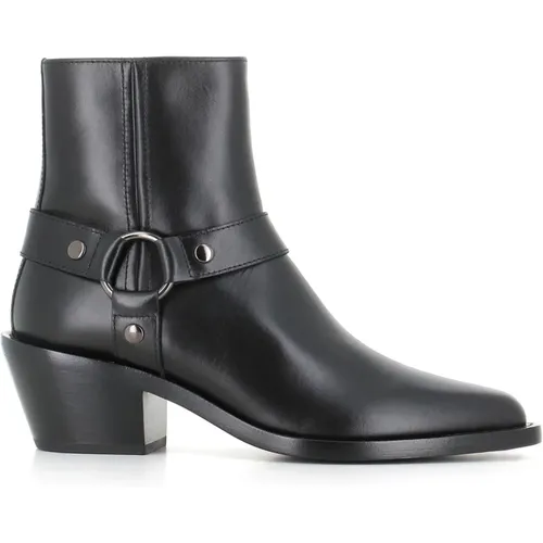 Schwarze Leder-Stiefeletten mit dekorativem Ring , Damen, Größe: 39 EU - Henderson - Modalova