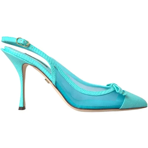 Blaue Leder Mesh Slingback Absätze - Dolce & Gabbana - Modalova