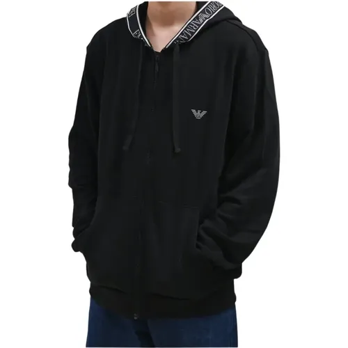 Schwarzer Kapuzen-Zip-Sweatshirt , Herren, Größe: M - Emporio Armani - Modalova