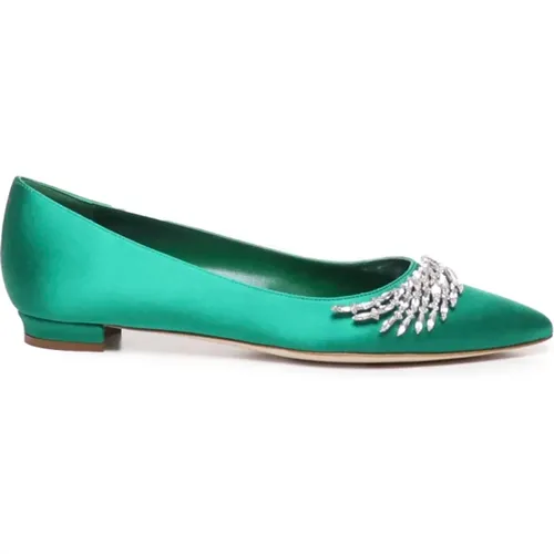 Flat Satin Pumps with Crystal Decoration , female, Sizes: 4 1/2 UK, 5 1/2 UK, 7 UK, 5 UK, 8 UK, 4 UK, 6 UK - Manolo Blahnik - Modalova