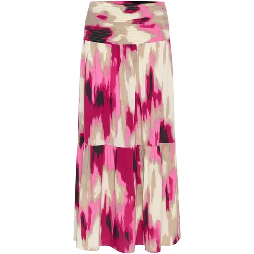 Pink Abstract Print Smock Skirt , female, Sizes: XS/S, M/L, XL/2XL - Kaffe - Modalova