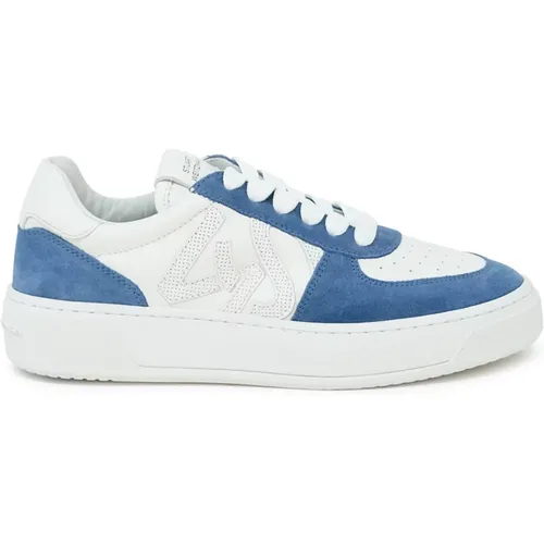 Weiß/Blau Leder Courtside Monogram Sneaker , Damen, Größe: 37 EU - Stuart Weitzman - Modalova