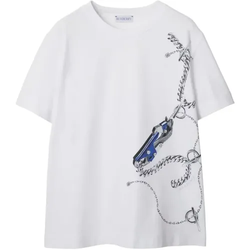 Handgemaltes Kunstwerk Weiße T-Shirts , Damen, Größe: S - Burberry - Modalova