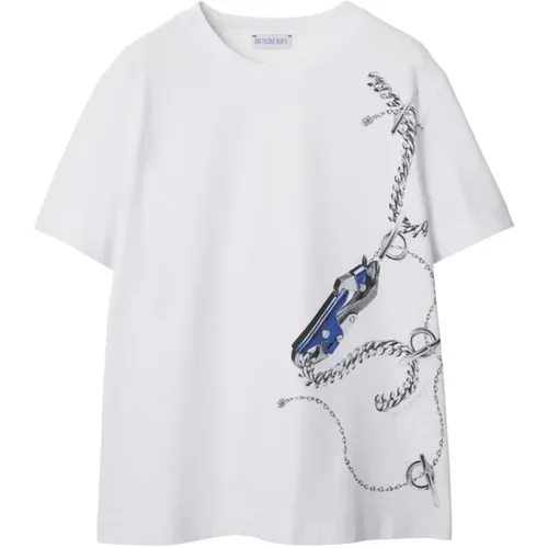 Handgemaltes Kunstwerk Weiße T-Shirts , Damen, Größe: XS - Burberry - Modalova