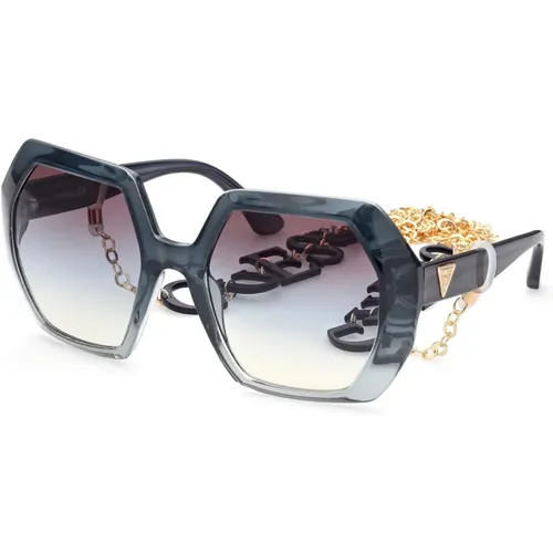 Stilvolle Sonnenbrille mit blauem Verlaufsglas,Goldene Braune Spiegel Sonnenbrille,Gradient Smoke Sonnenbrille Schwarzes Gestell - Guess - Modalova