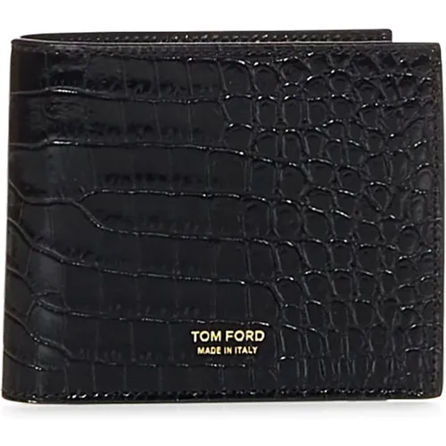 Schwarze Lederbrieftasche mit Goldenem Logo , Herren, Größe: ONE Size - Tom Ford - Modalova