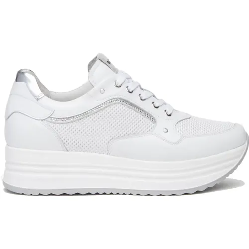 Weiße Leder Damen Sneakers , Damen, Größe: 38 EU - Nerogiardini - Modalova
