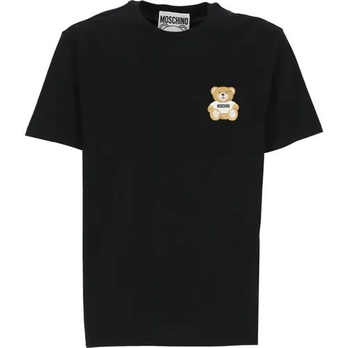 Schwarzes T-Shirt mit Teddybär-Patch , Herren, Größe: XL - Moschino - Modalova