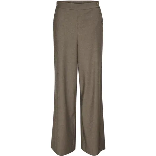 Hochtaillierte weite Hose mit Knopfdetails , Damen, Größe: M - Kaffe - Modalova