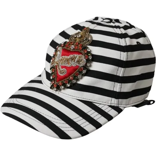 Black White Striped Amore Heart Baseball Cap , female, Sizes: 57 CM - Dolce & Gabbana - Modalova