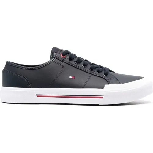 Blaue Leder Sneakers für Männer , Herren, Größe: 44 EU - Tommy Hilfiger - Modalova