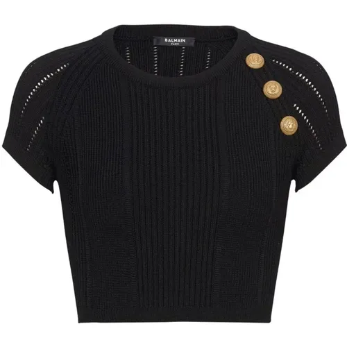 Gekürzter Pullover mit Goldknöpfen - Balmain - Modalova