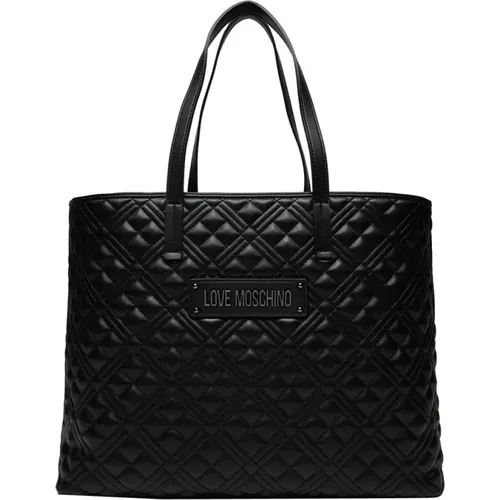 Schwarze Synthetische Shopper Tasche,Gepolsterte Tasche mit Kontrastdetails für Damen - Love Moschino - Modalova