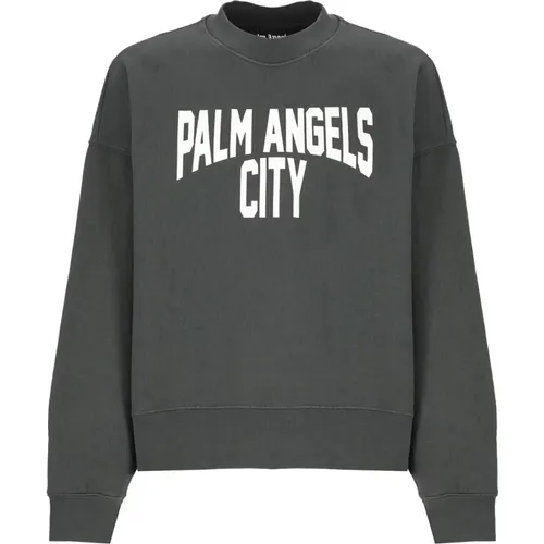 Grauer Baumwoll-Sweatshirt mit Logo , Herren, Größe: S - Palm Angels - Modalova