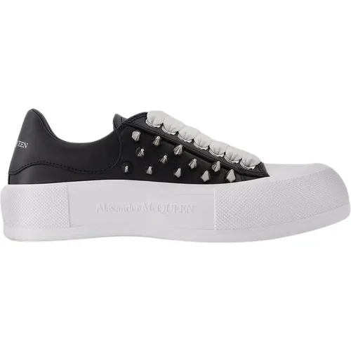 Black Silver Leather Sneakers , female, Sizes: 2 UK - alexander mcqueen - Modalova