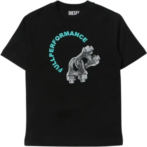 Schwarzes Kinder-T-Shirt mit Logo-Print - Diesel - Modalova