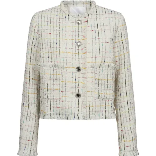 Off White Boucle Jacke mit Farbenfrohem Karomuster , Damen, Größe: XL - Co'Couture - Modalova