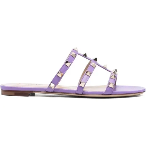 Lilac Rockstud Flat Sandals , female, Sizes: 3 UK - Valentino Garavani - Modalova