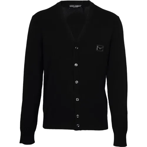 Men`s Wool Cashmere Cardigan - V-Neck Button Closure , male, Sizes: S, M - Dolce & Gabbana - Modalova