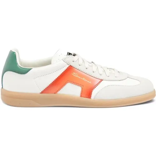 White Leather Low Top Sneakers , male, Sizes: 7 UK - Santoni - Modalova