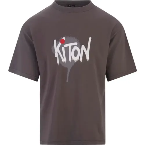 Mens Graffiti-Style T-shirt in Grey , male, Sizes: L, 2XL, XL - Kiton - Modalova