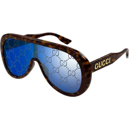 Stylische Sonnenbrille in Havana/Blau , Herren, Größe: ONE Size - Gucci - Modalova