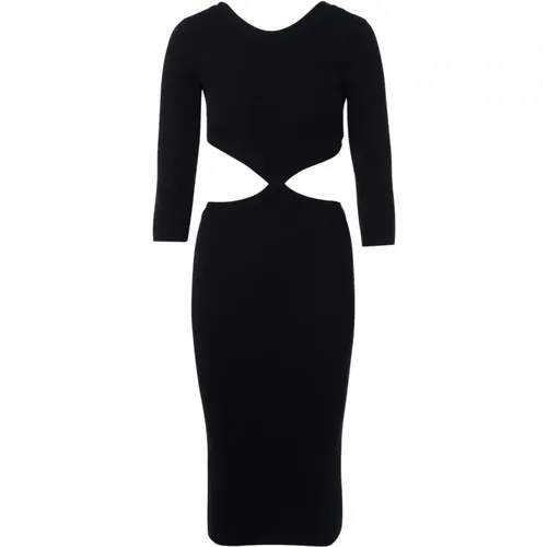 Schwarzes Geripptes Midi-Kleid mit Ausschnitten , Damen, Größe: M - Elisabetta Franchi - Modalova