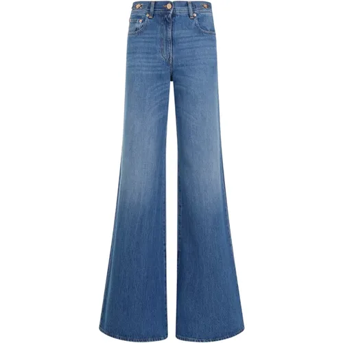 Blaue Flared Denim Jeans Stone Wash , Damen, Größe: W25 - Versace - Modalova