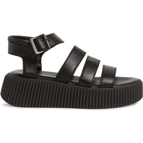 Schwarze Casual Offene Flache Sandalen , Damen, Größe: 38 EU - tamaris - Modalova