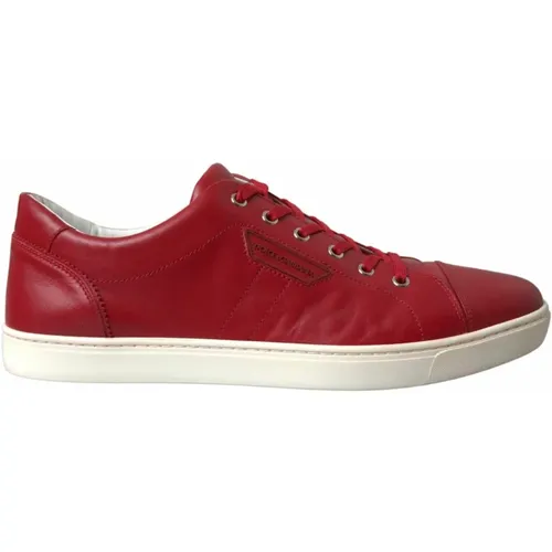 Rote Leder Low Top Sneakers , Herren, Größe: 44 EU - Dolce & Gabbana - Modalova