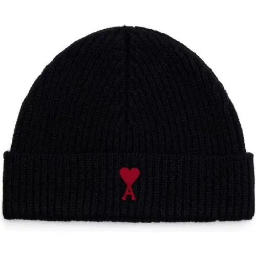 Red Wool Beanie in , unisex, Sizes: ONE SIZE - Ami Paris - Modalova