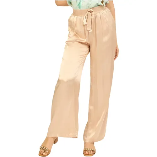 Golden Viscose Trousers with Drawstring Waist , female, Sizes: M, 2XL, XS, S, XL, L - YES ZEE - Modalova
