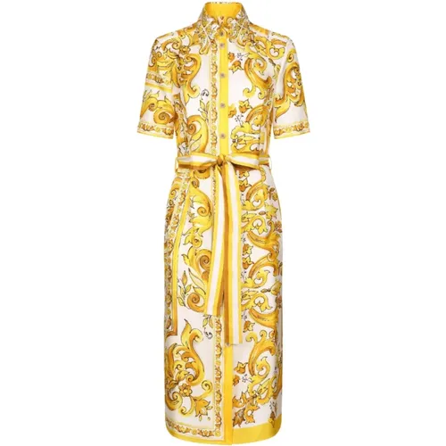 Majolica Print Silk Midi Dress , female, Sizes: S, XS - Dolce & Gabbana - Modalova