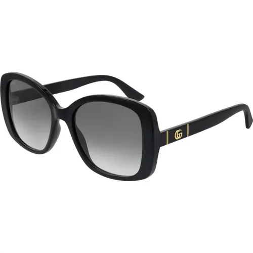 Schwarze/Grau getönte Sonnenbrille , Damen, Größe: 56 MM - Gucci - Modalova