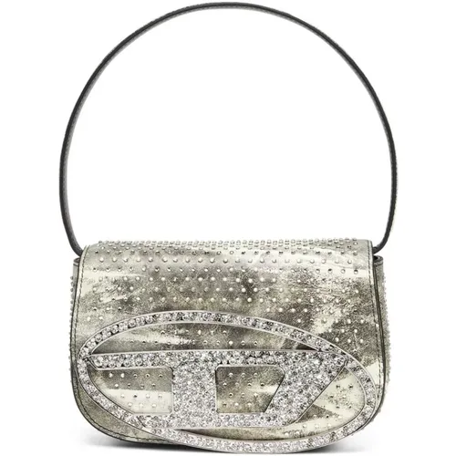 Grey 1DR Shoulder Bag with Crystals , female, Sizes: ONE SIZE - Diesel - Modalova