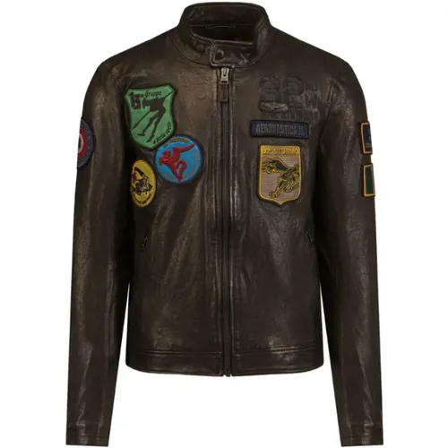 Military Style Leather Jacket , male, Sizes: L, XL - aeronautica militare - Modalova