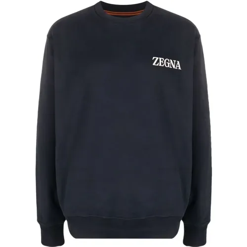 Blauer Logo Pullover , Herren, Größe: M - Ermenegildo Zegna - Modalova