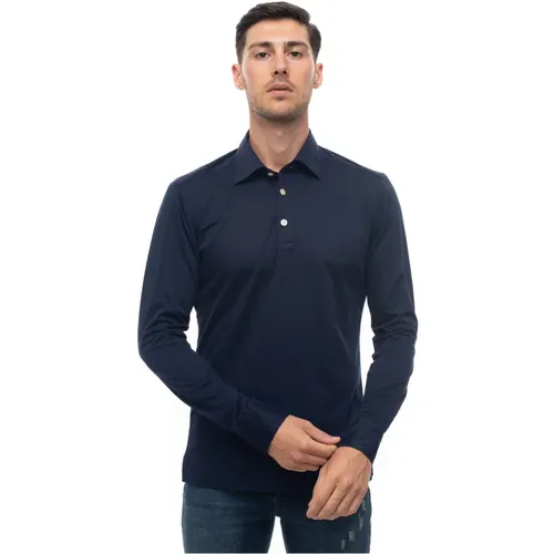 Blaues Langarm-Polo-Shirt , Herren, Größe: 2XL - Kiton - Modalova