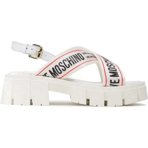 Sandal with Ribbon Straps and Logo Lettering , female, Sizes: 5 UK - Love Moschino - Modalova