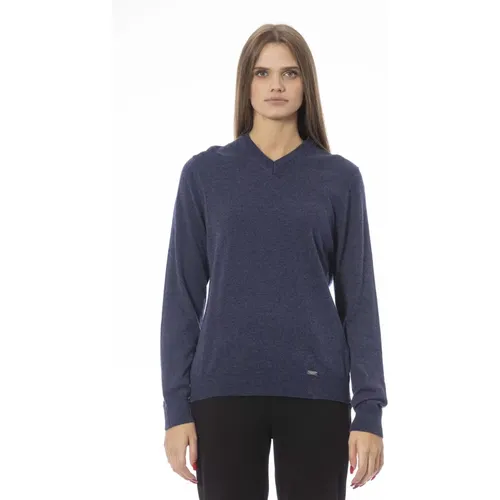 Langarm V-Ausschnitt Pullover,Trendiges Langarm V-Ausschnitt Top - Baldinini - Modalova