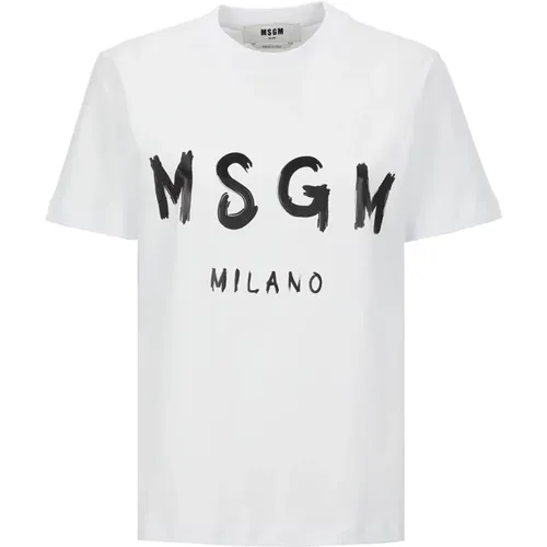 Cotton T-shirt with Contrasting Print , female, Sizes: M - Msgm - Modalova