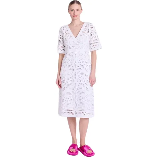 Weiße Macramé V-Ausschnitt Lange Kleid , Damen, Größe: S - Berenice - Modalova